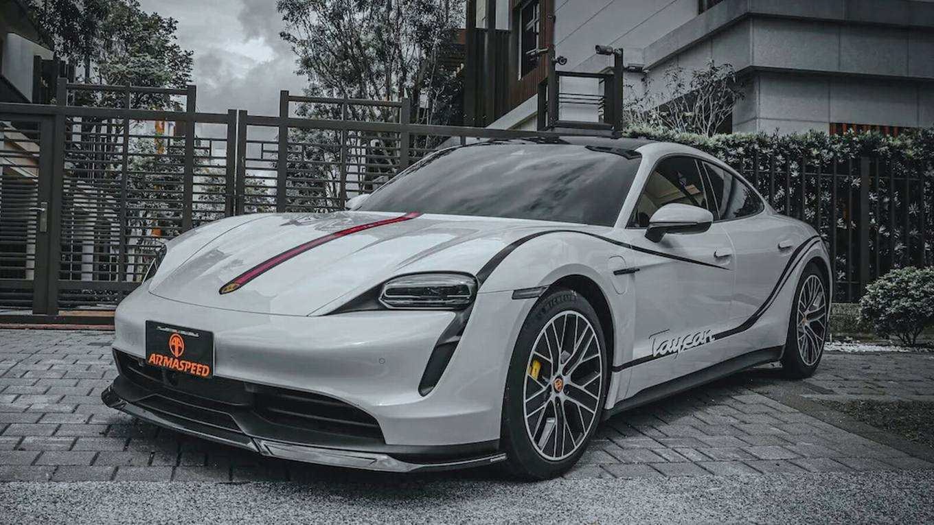 Porsche Taycan with the ARMASPEED carbon kit.