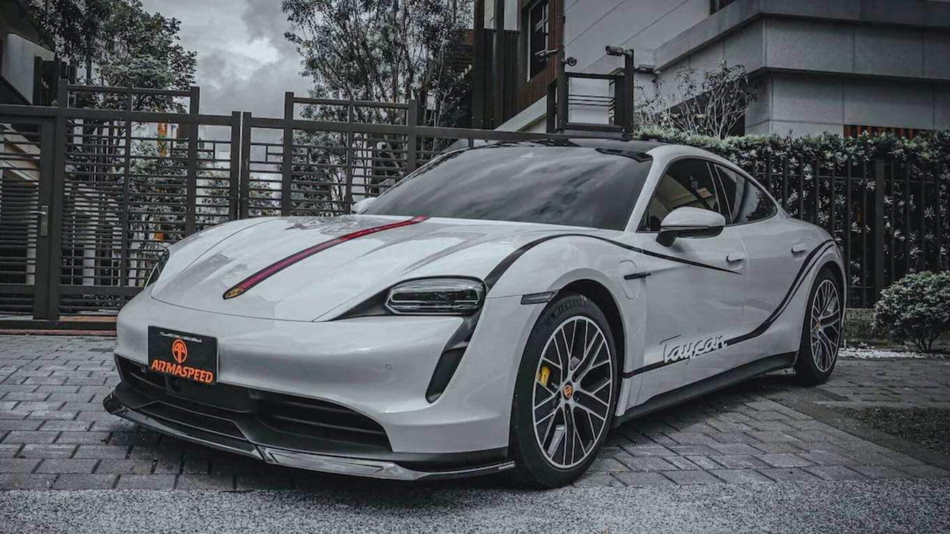 Porsche Taycan with the ARMASPEED carbon kit.