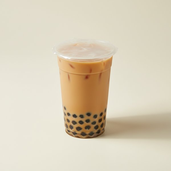 Bubble milk tea with tapioca pearls visible at the bottom.
