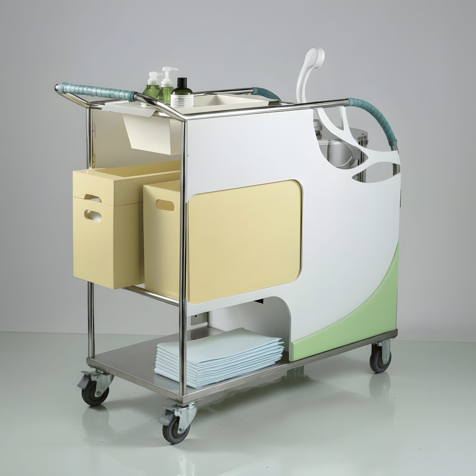 Studio hero: Wash Enjoy cart, finished prototype, three-quarter view.
