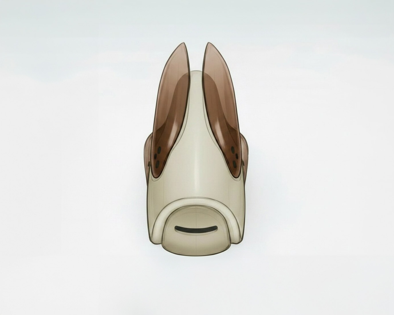 Top-down view of the cicada chair — wing flange reads as a folded cicada membrane.