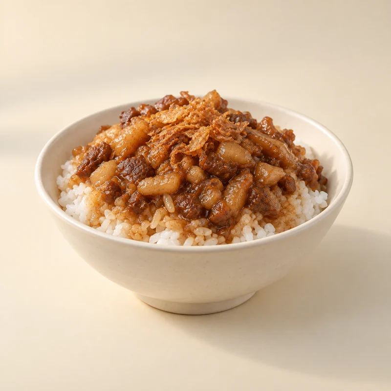 Braised pork over white rice.